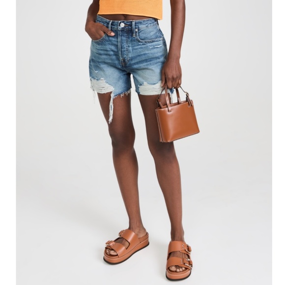 Frame High Rise Vintage Shorts with Raw Fray Northville Rips - Picture 1 of 10